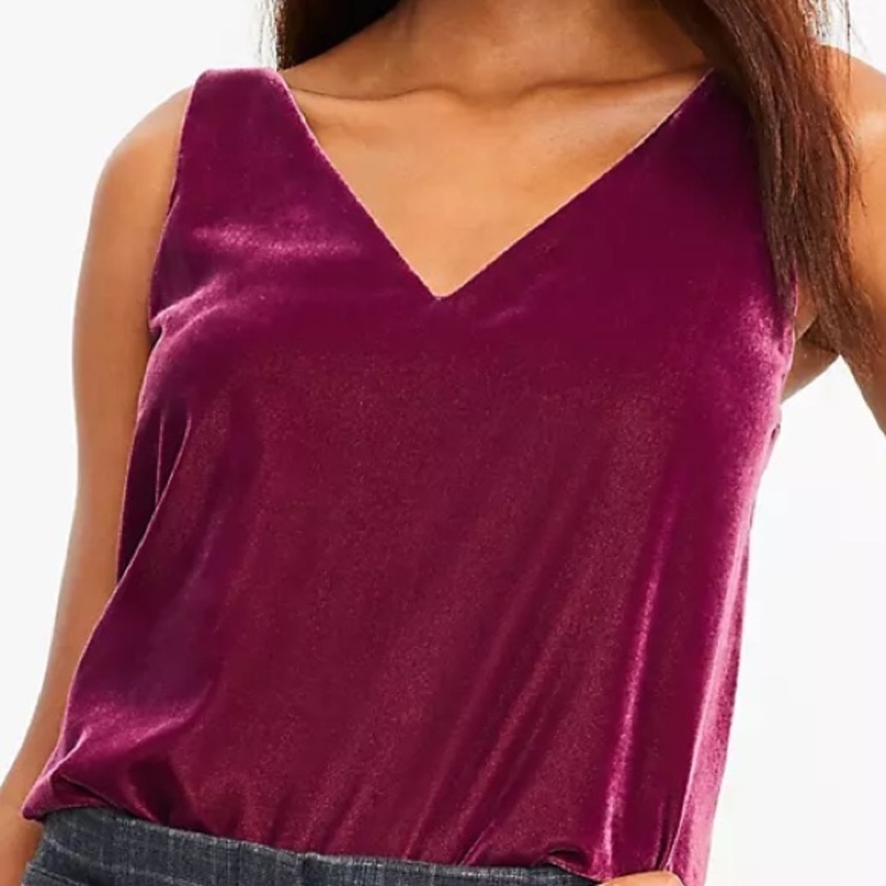 LOFT velvet double V shell / top / blouse deepest fig berry Sz L